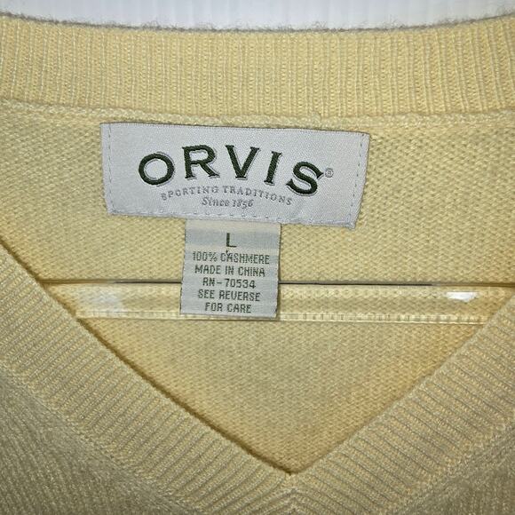 Orvis Men’s V-Neck 100% Cashmere Sweater Light Butter Yellow Size Large - Picture 4 of 6